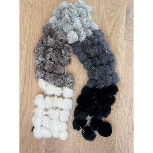 Women's Valerie Stevens Gray White Rabbit Fur Pom Pom Scarf Wrap Made in Italy